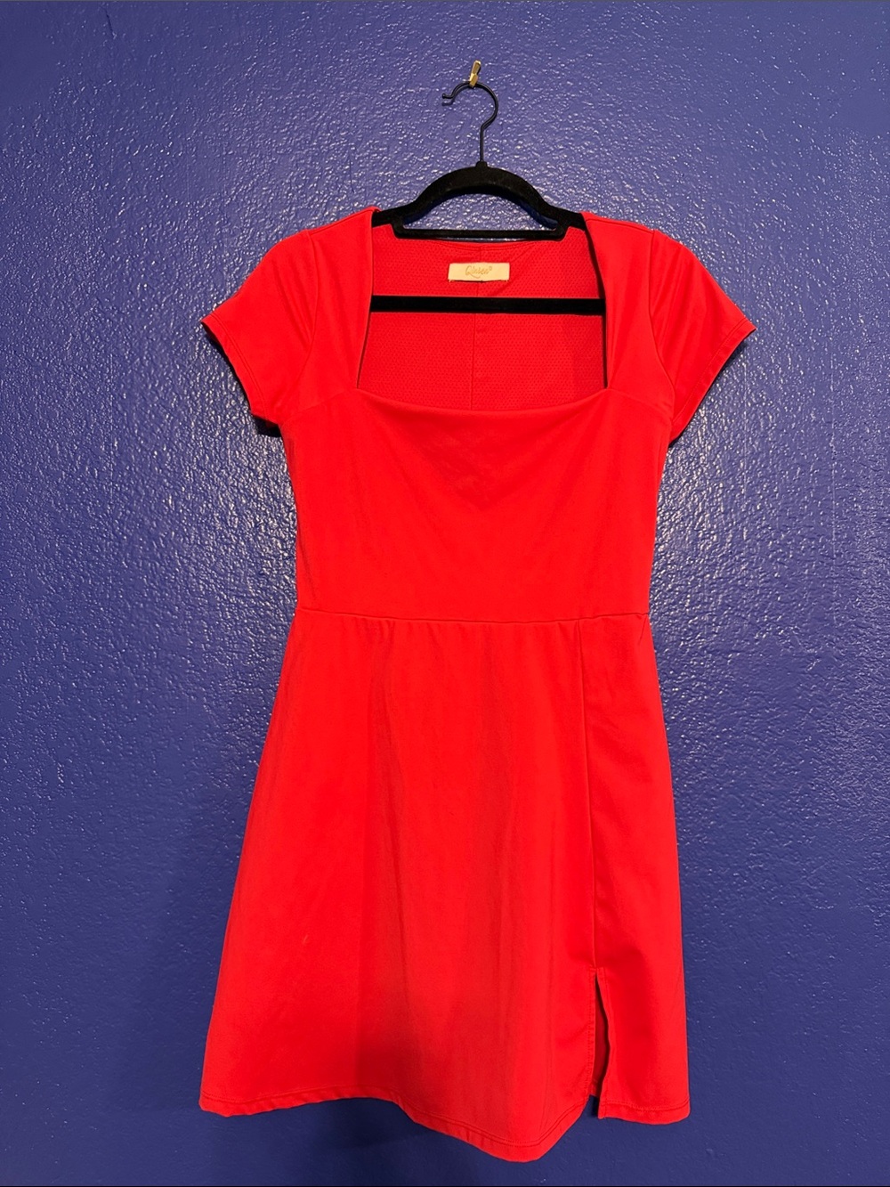 Quince Red Square-Neck Short Sleeve Mini Dress